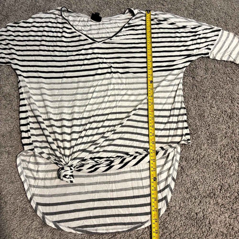 Mossimo Womens XXL Striped Tie Front Top Black White Dolman Sleeve V Neck - Picture 4 of 6